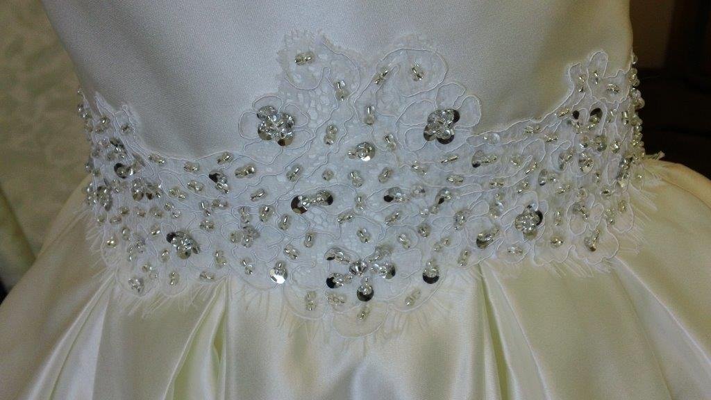 dropped waist with lace applique